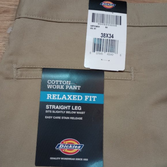 NWT Dickies Pants Mens Sz 38x34 Relaxed Fit Straight Leg High Rise Work Tan DMG* - Picture 12 of 12